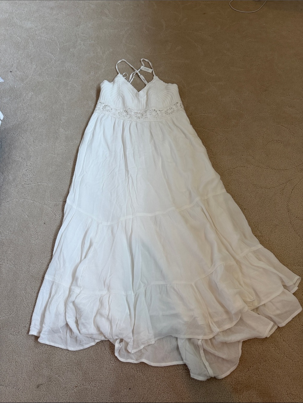 Women’s White Spaghetti-Strap Maxi Dress with Lace Waist
